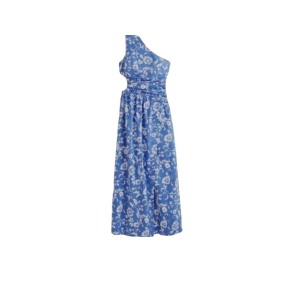 Abercrombie & Fitch Womens One-Shoulder White Blue Floral Maxi Dress Size L NEW - Picture 1 of 13